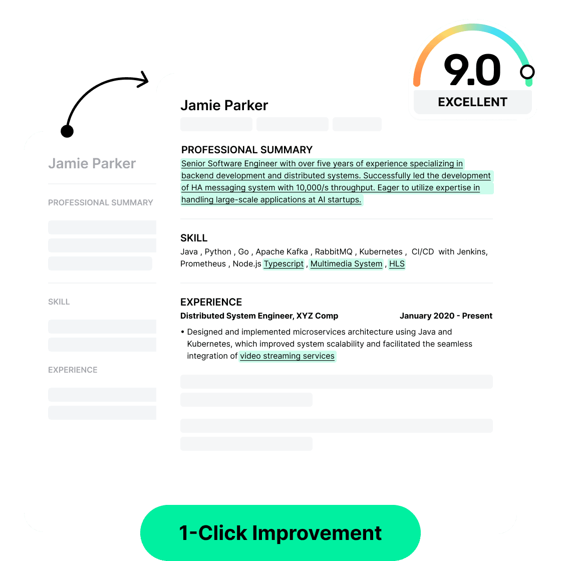 One-click resume improvement preview