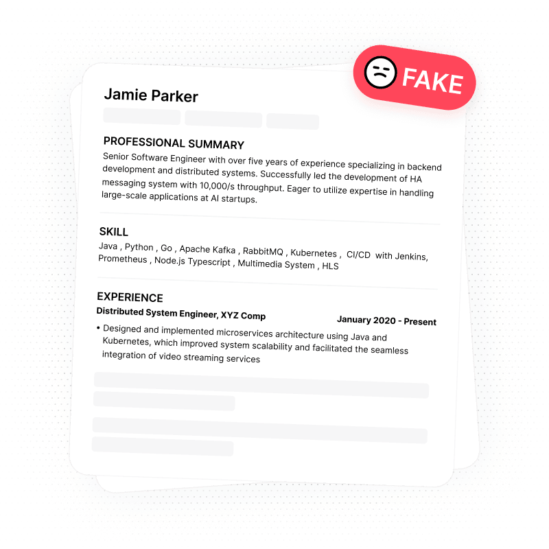 Two overlapping resumes marked fake